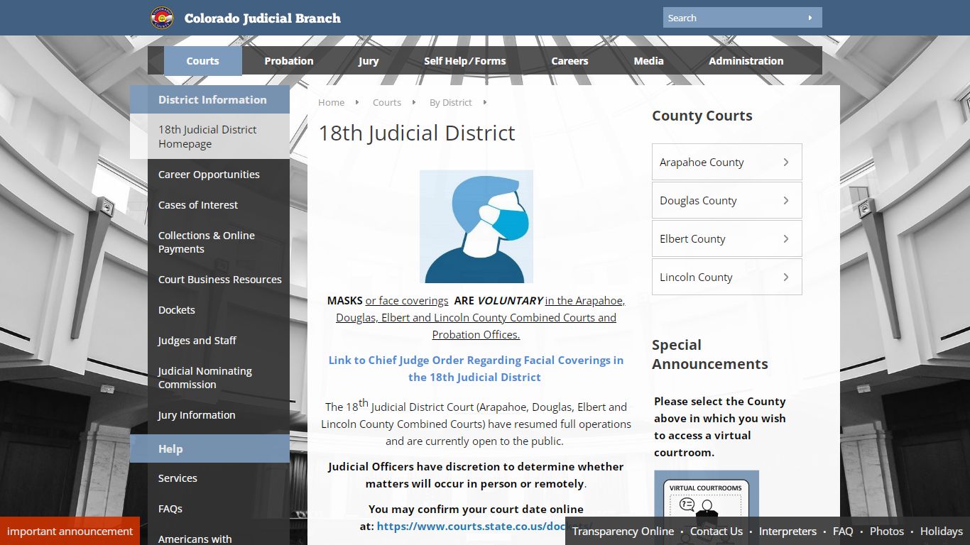Colorado Judicial Branch - 18th Judicial District - Homepage