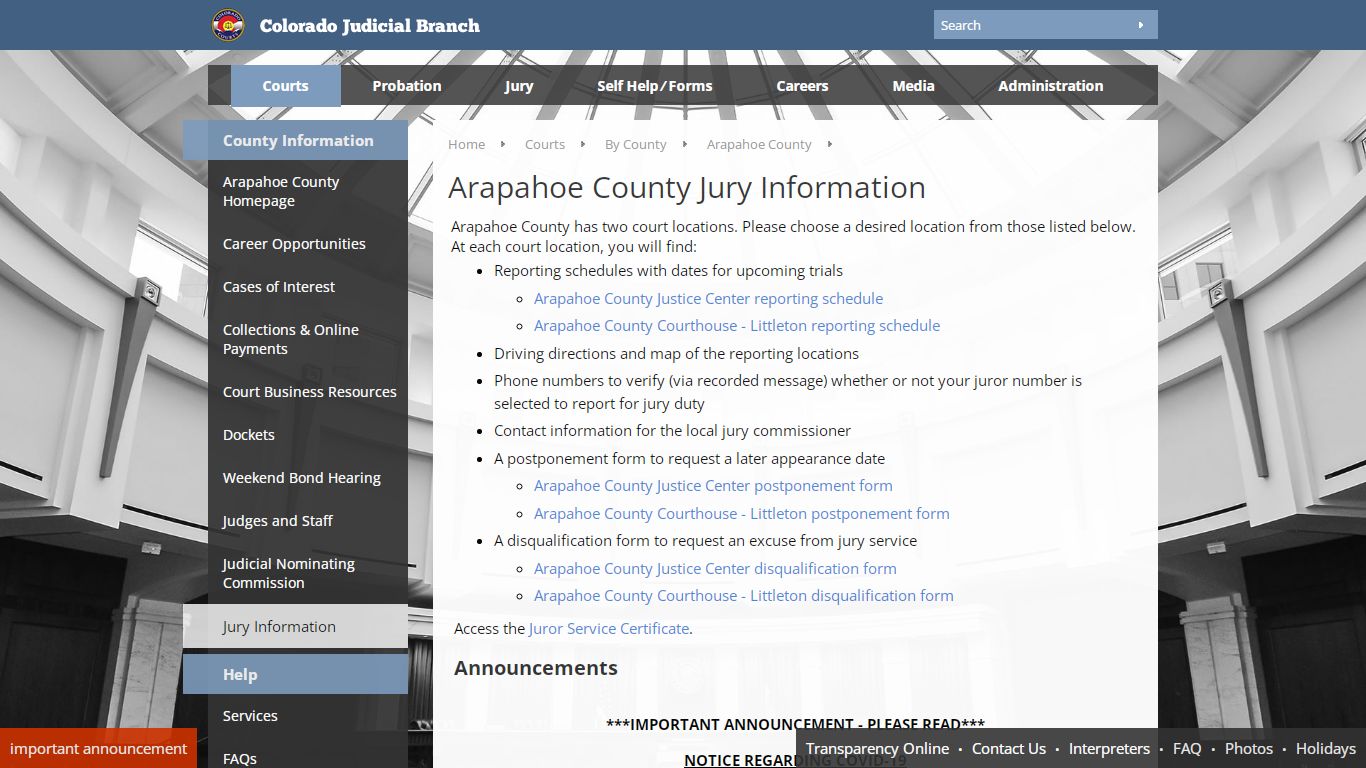Colorado Judicial Branch - Arapahoe County - Homepage
